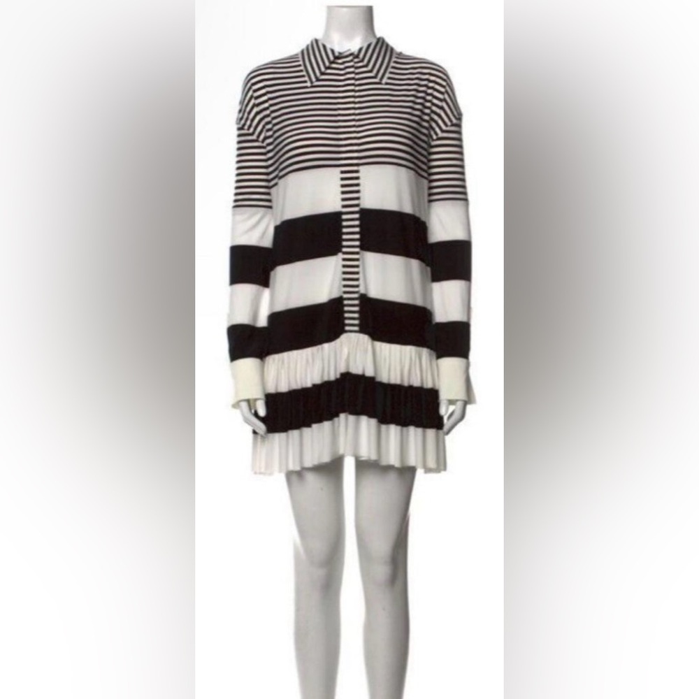 Norma Kamali Black & White Striped Pleat-Hem Mini Dress